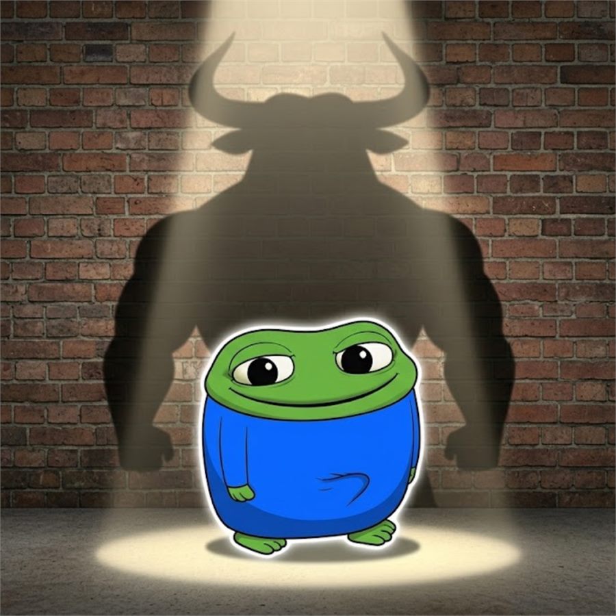 Smol Tod under a spotlight, casting the shadow of an enormous bull