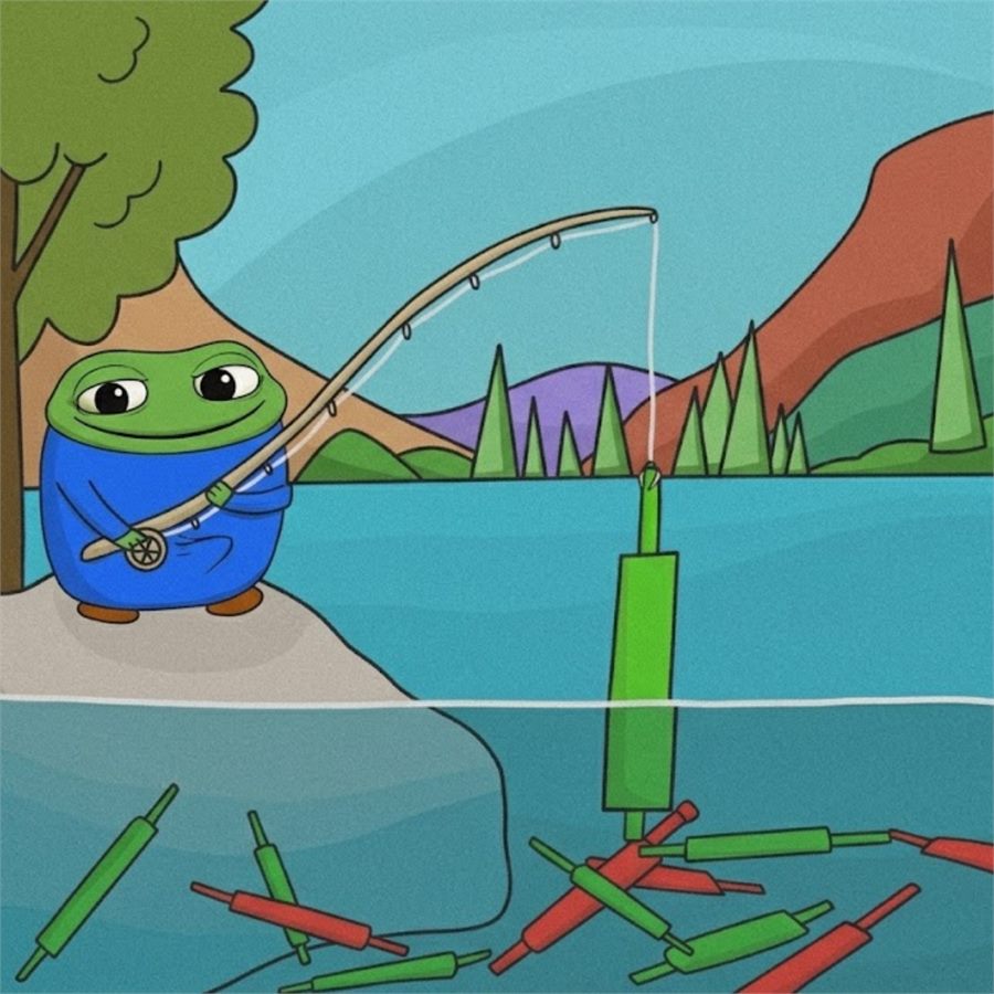 Smol Tod fishing a lake full of red and green candles