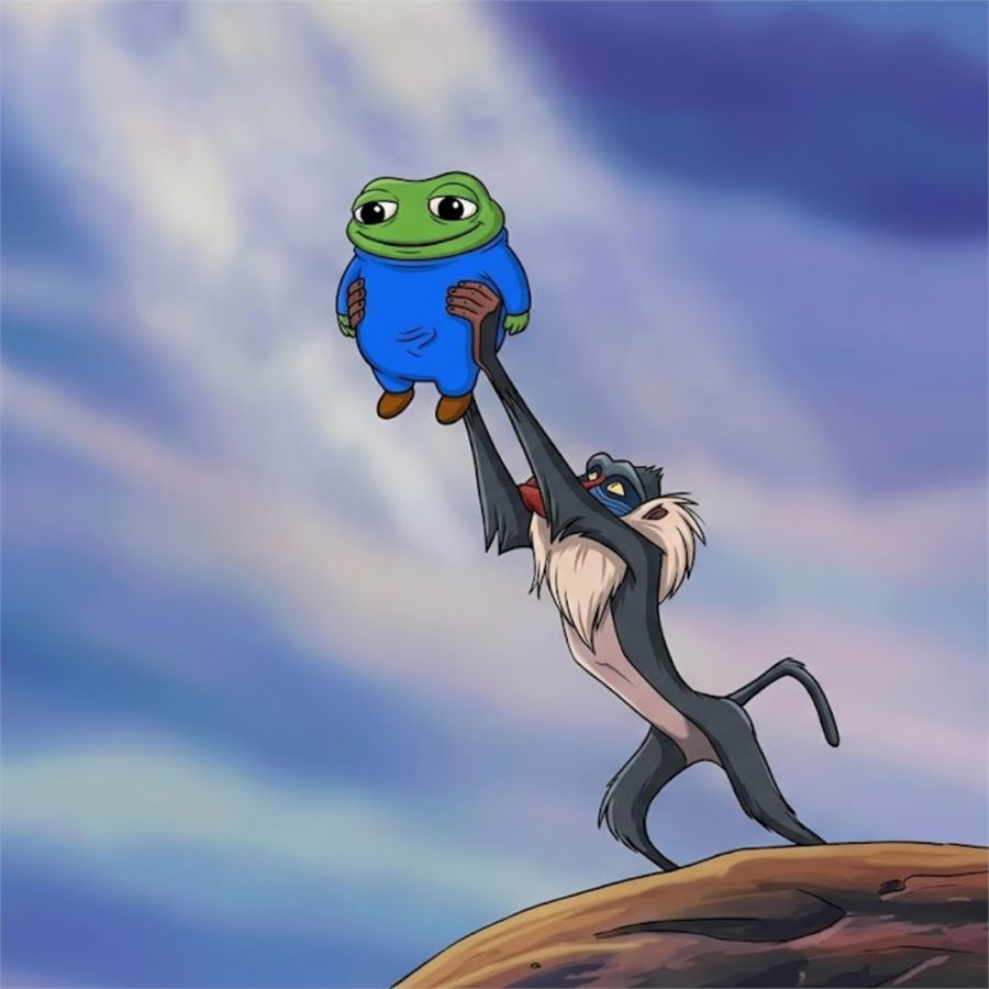 Smol Tod being held aloft on a cliff like a newborn prince
